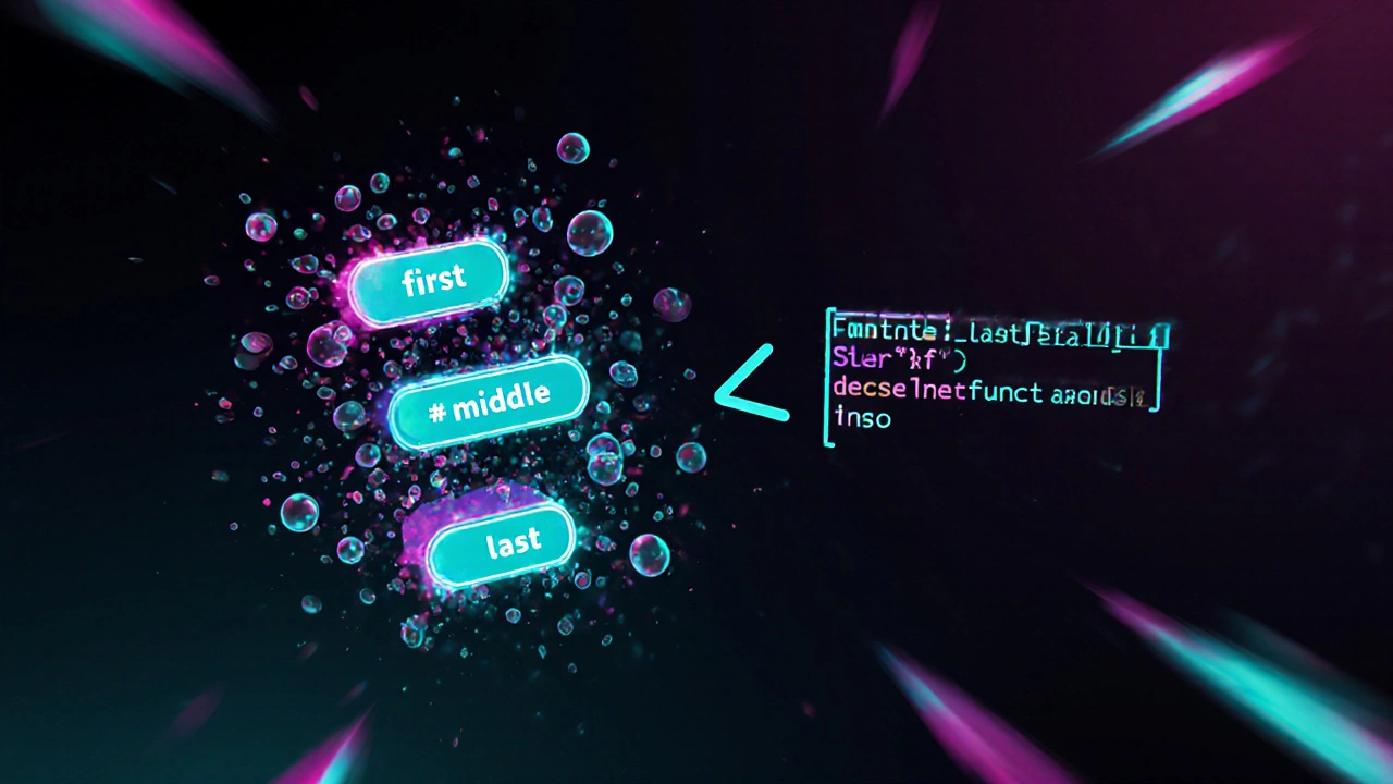 Abstract representation of Python unpacking with floating labeled particles in neon colors.