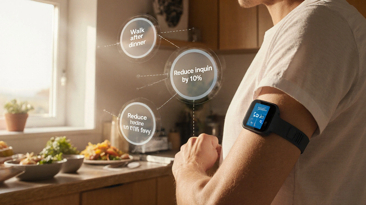 Patient receiving real-time AI health suggestions from a glucose monitor