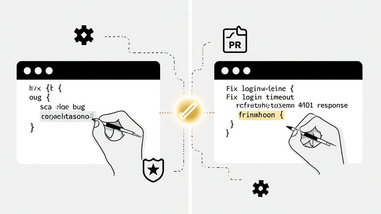 Two commit messages side by side, showing the difference between vague and clear documentation.