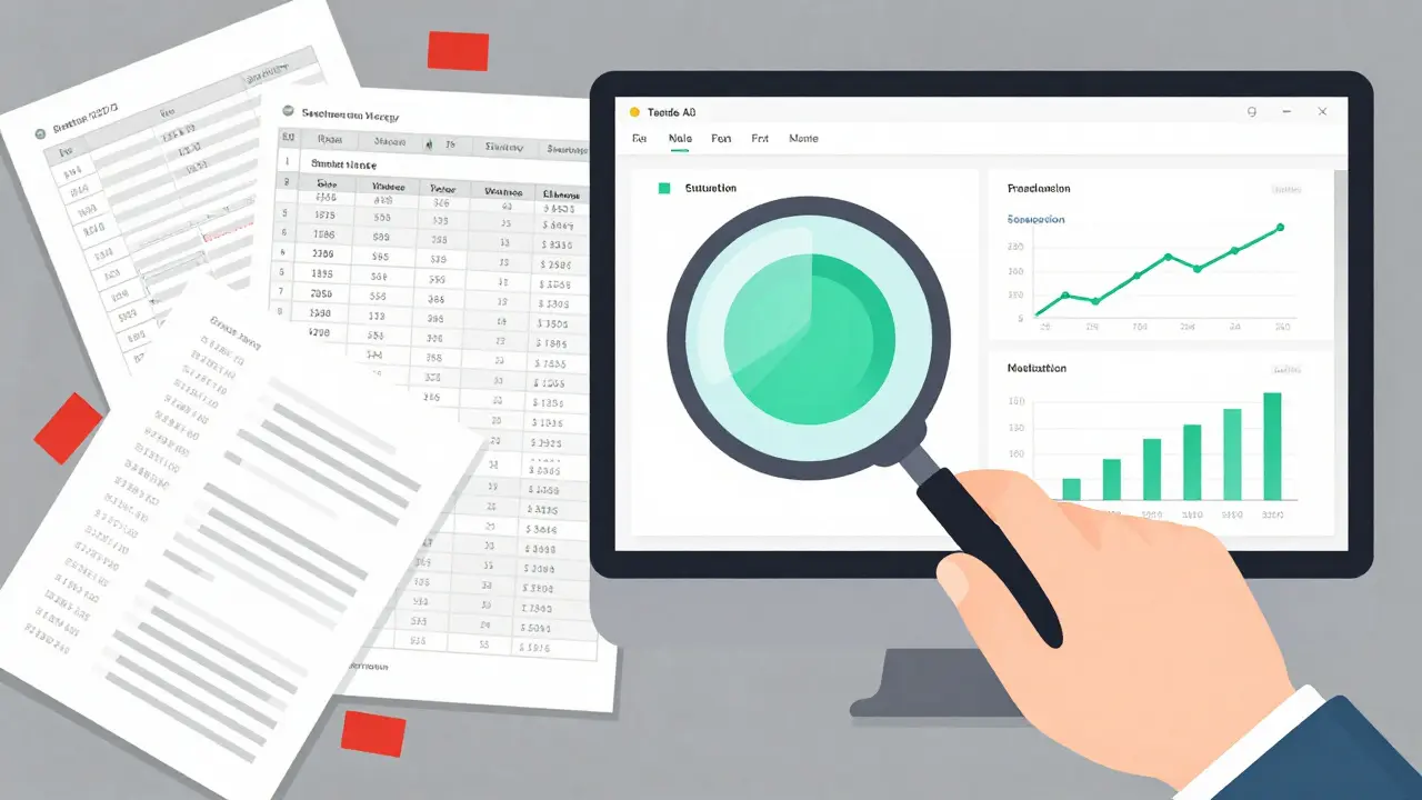 Split image showing messy data on one side and clean AI metrics on the other.