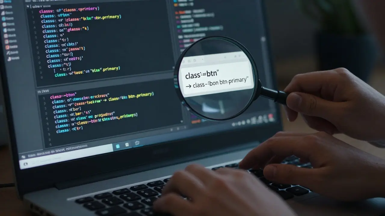 Developer's hands using multi-cursor editing in VS Code with regex find-and-replace visible on screen.