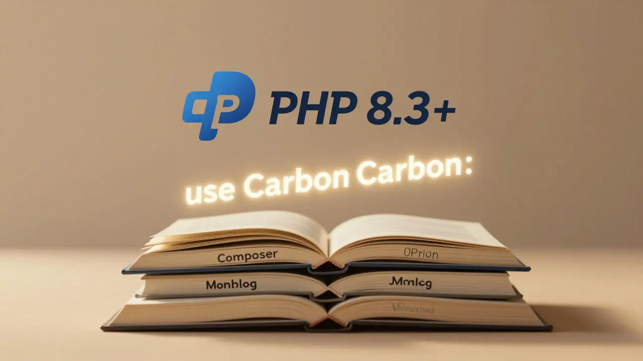 PHP 8.3+ logo above books representing modern PHP tools and practices.