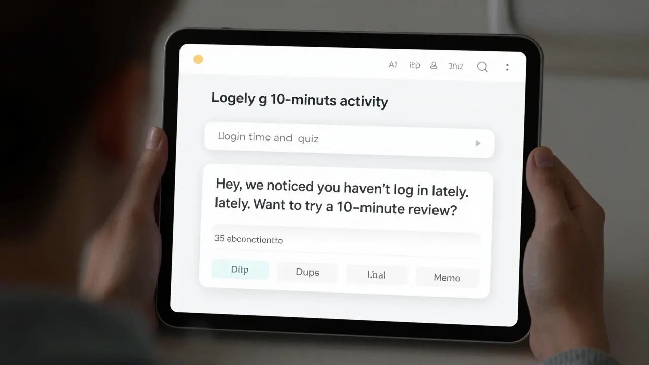 A subtle AI notification encouraging a student to return to learning after a period of inactivity.
