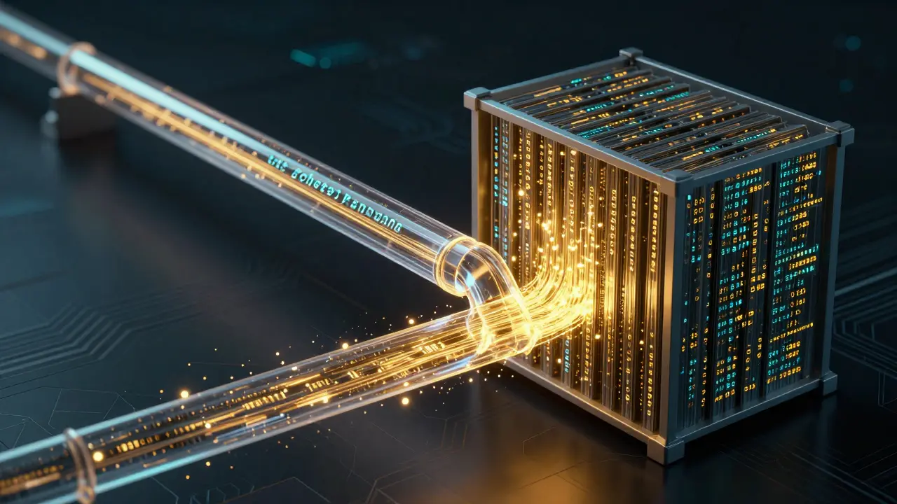 Abstract visualization of efficient data streams vs bulky storage
