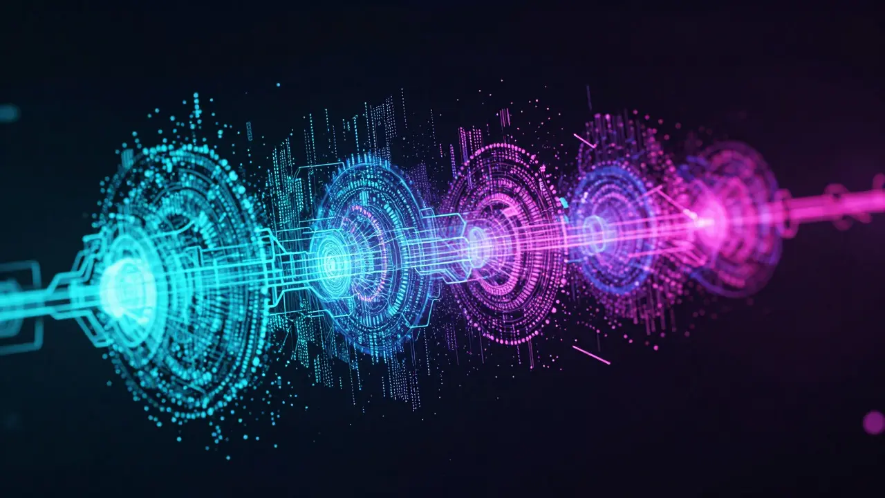 Abstract visualization of AI sorting data into customer segments