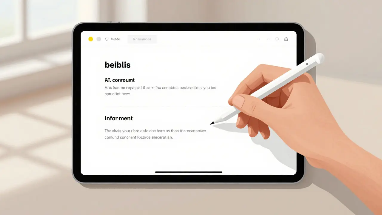 Hand editing AI-generated email subject lines on a tablet