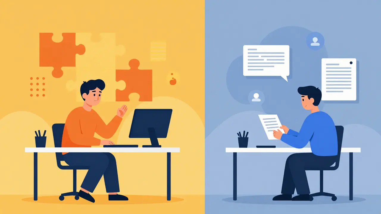Illustration of a split workspace separating deep focus time from routine tasks