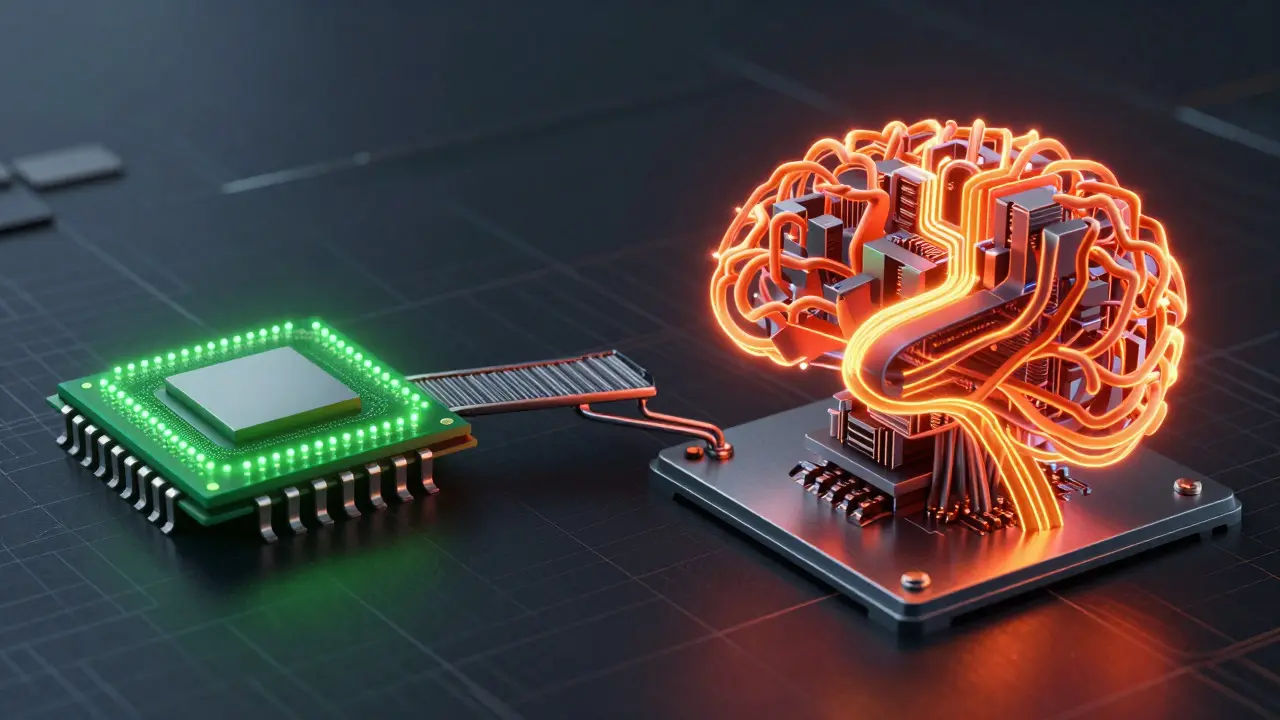 Split-screen comparison of small and large AI models for cost optimization